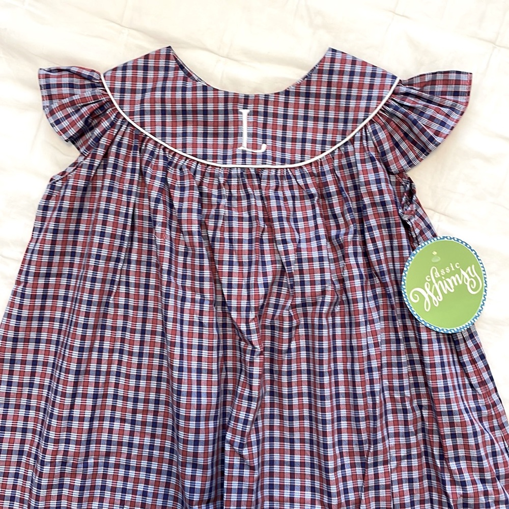 NWT Girl plaid dress Americana sz 7 monogram L